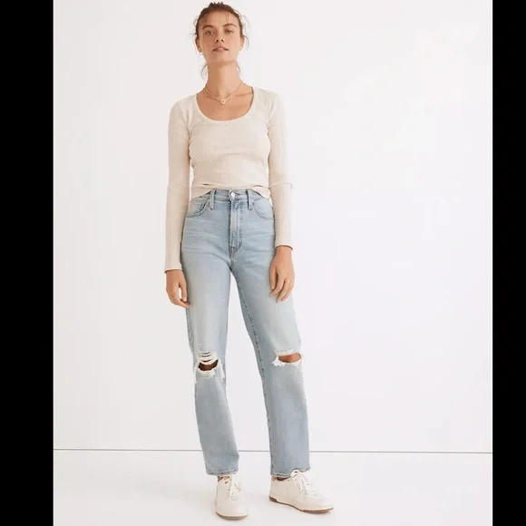 NWT Madewell Perfect Vintage Straight Jean in Danby Wash: Knee-Rip Edition - Picture 4 of 8
